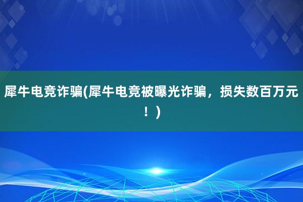 犀牛电竞诈骗(犀牛电竞被曝光诈骗，损失数百万元！)