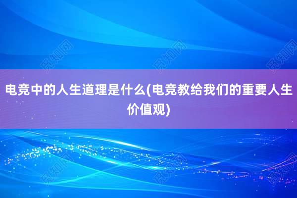 电竞中的人生道理是什么(电竞教给我们的重要人生价值观)