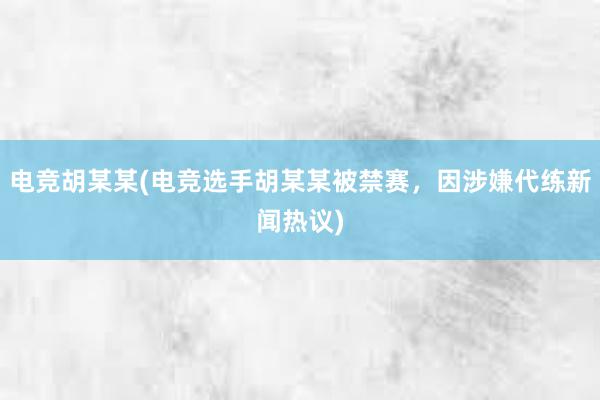 电竞胡某某(电竞选手胡某某被禁赛，因涉嫌代练新闻热议)