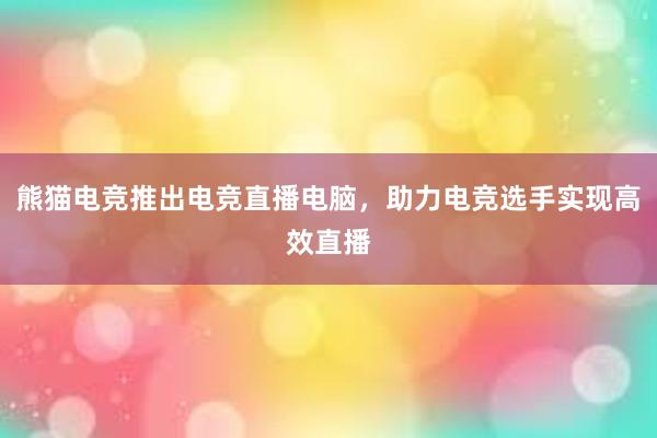 熊猫电竞推出电竞直播电脑，助力电竞选手实现高效直播